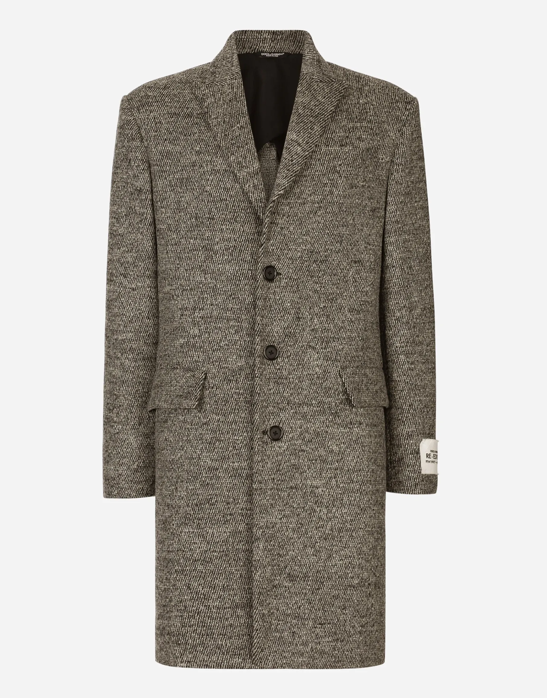 Single-breasted melange diagonal-weave wool coat
