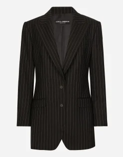 Single-breasted pinstripe wool jacket