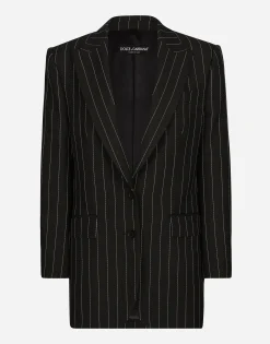 Single-breasted pinstripe wool jacket