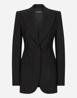 Single-breasted pinstripe wool Turlington jacket