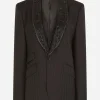 Single-breasted pinstripe jacket with embroidery
