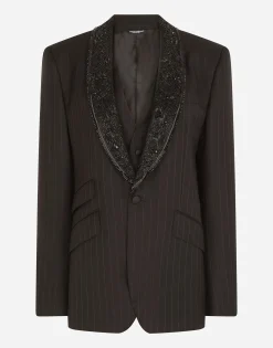 Single-breasted pinstripe jacket with embroidery