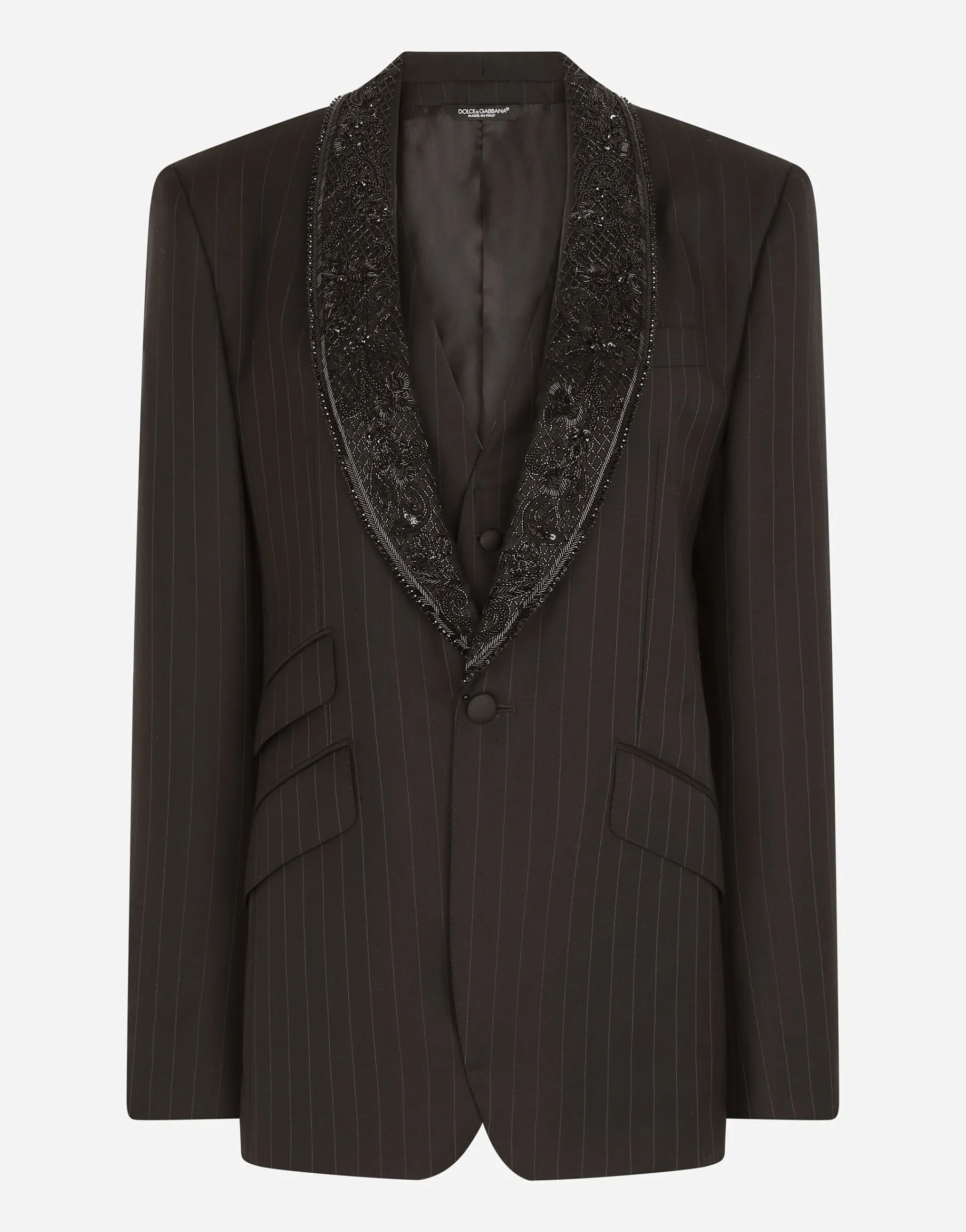 Single-breasted pinstripe jacket with embroidery