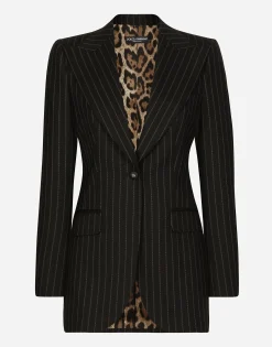 Single-breasted pinstripe wool Turlington jacket