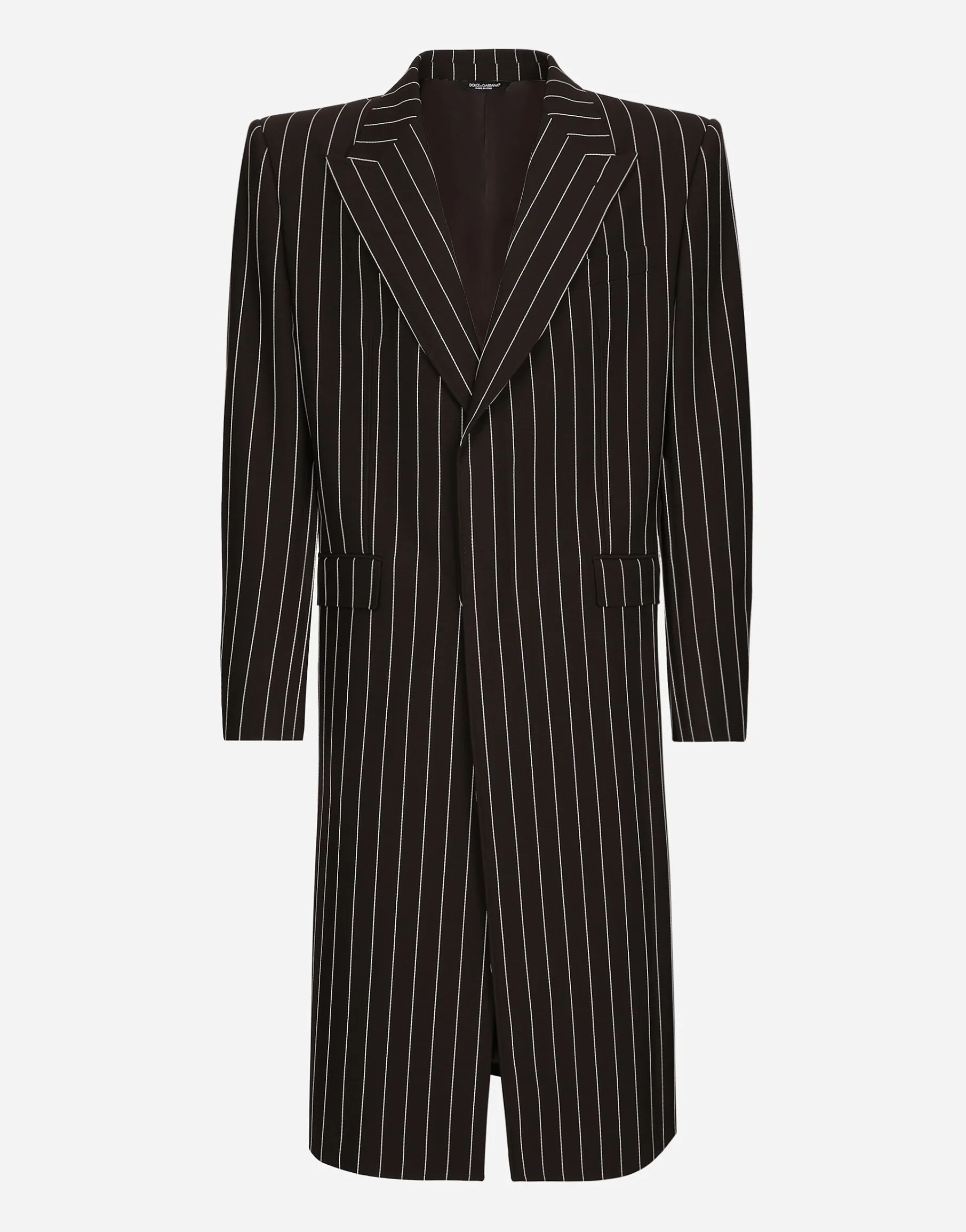 Single-breasted pinstripe wool coat