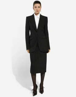 Single-breasted pinstripe wool Turlington jacket