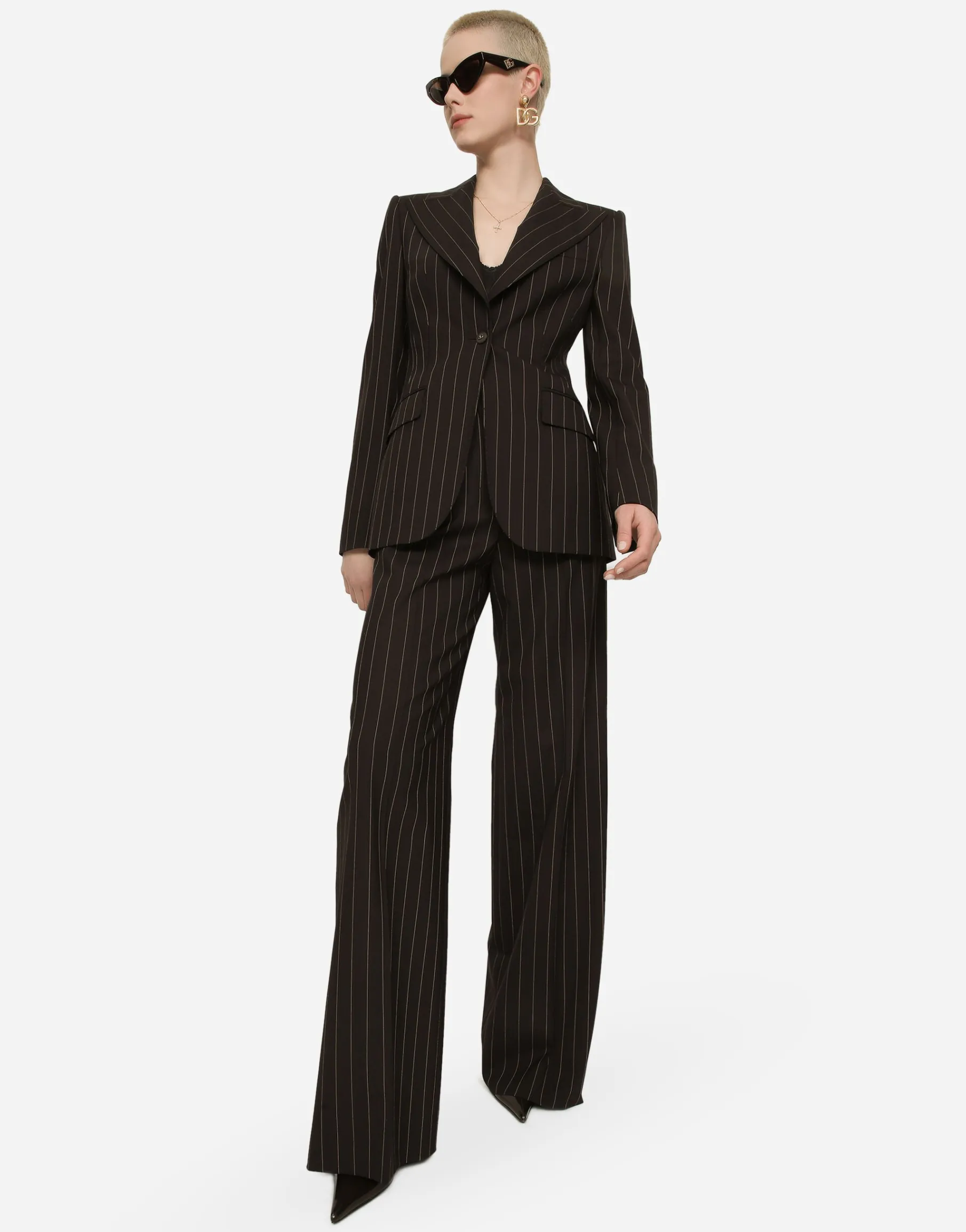 Single-breasted pinstripe wool Turlington jacket