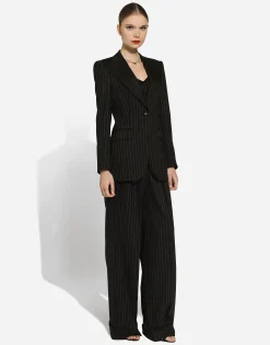 Single-breasted pinstripe wool Turlington jacket