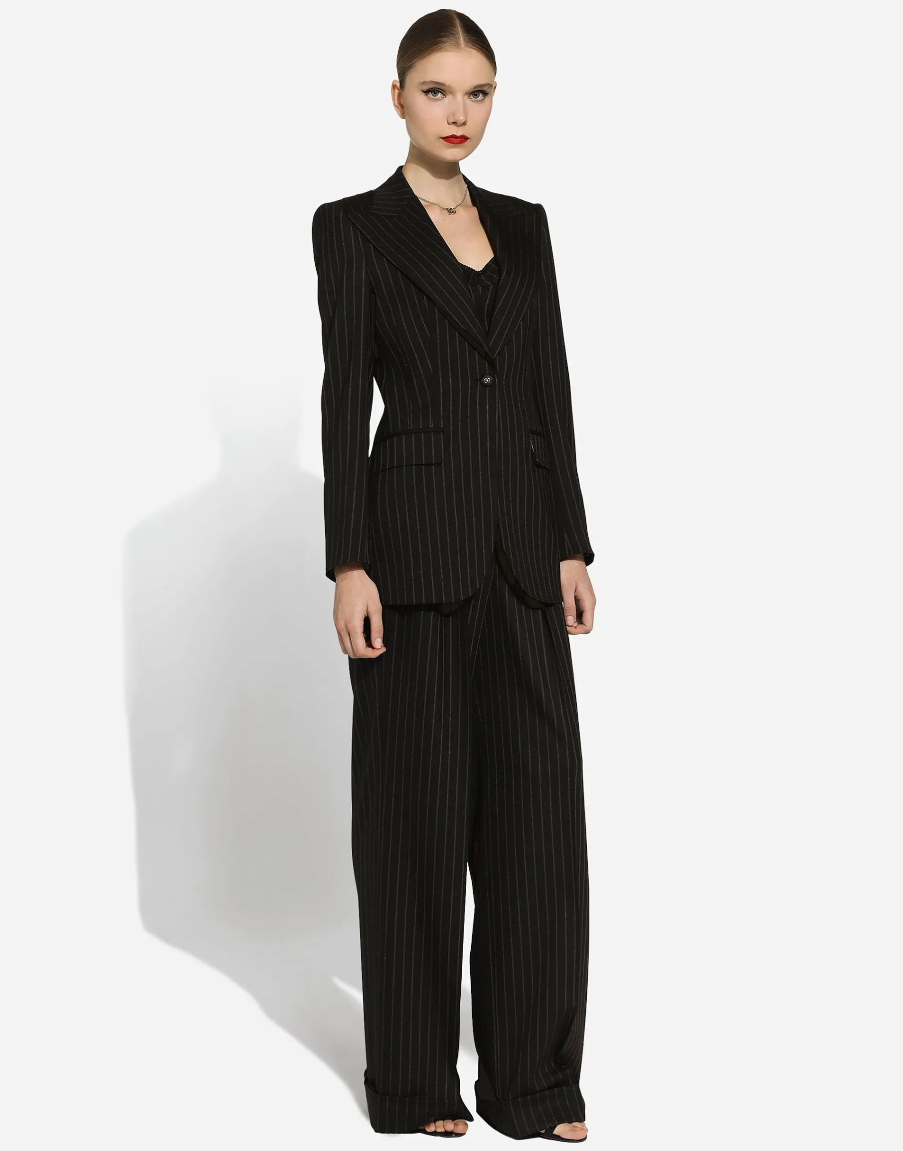 Single-breasted pinstripe wool Turlington jacket