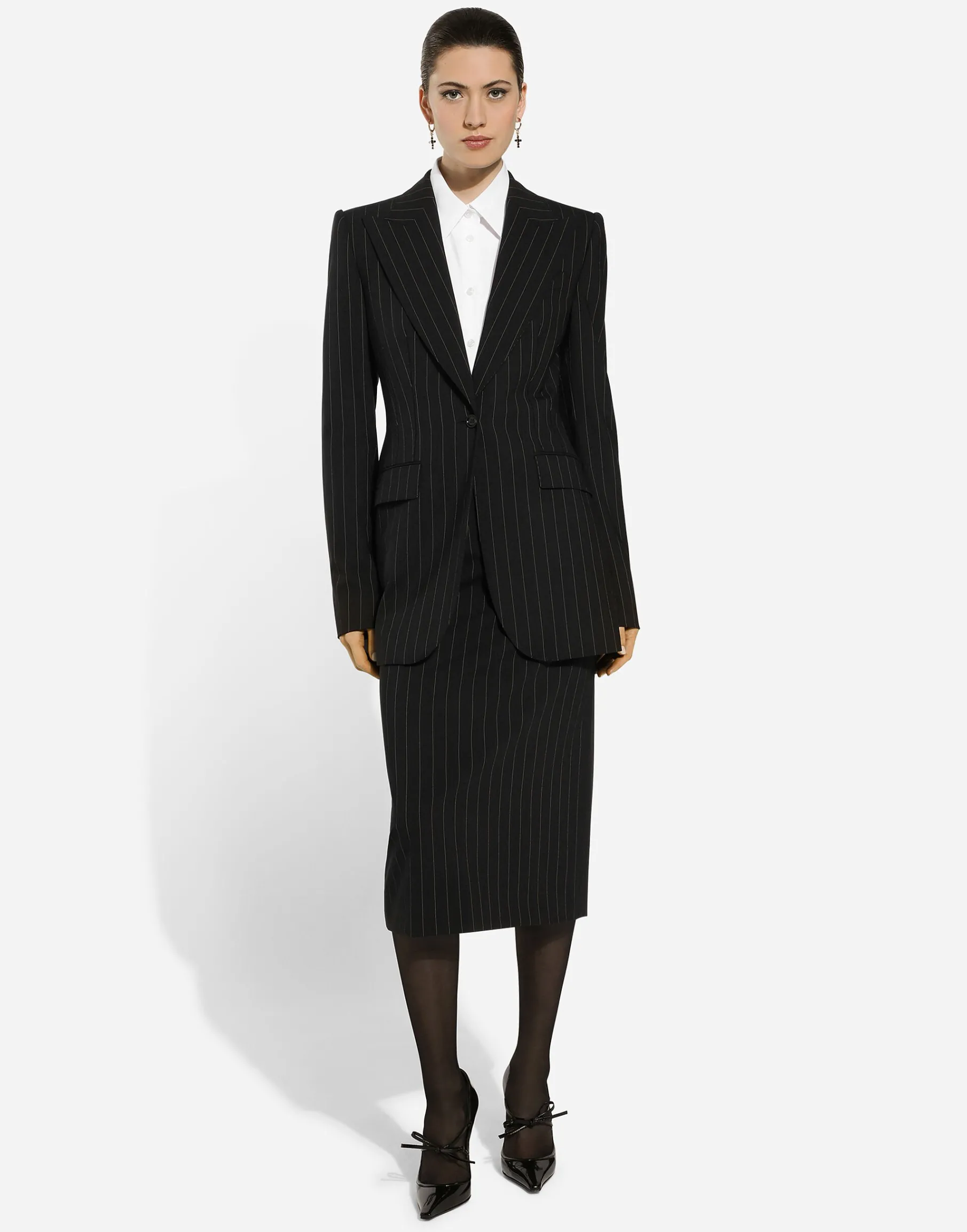 Single-breasted pinstripe wool Turlington jacket