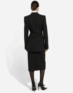 Single-breasted pinstripe wool Turlington jacket