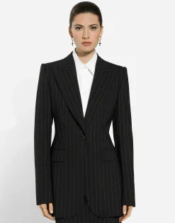 Single-breasted pinstripe wool Turlington jacket
