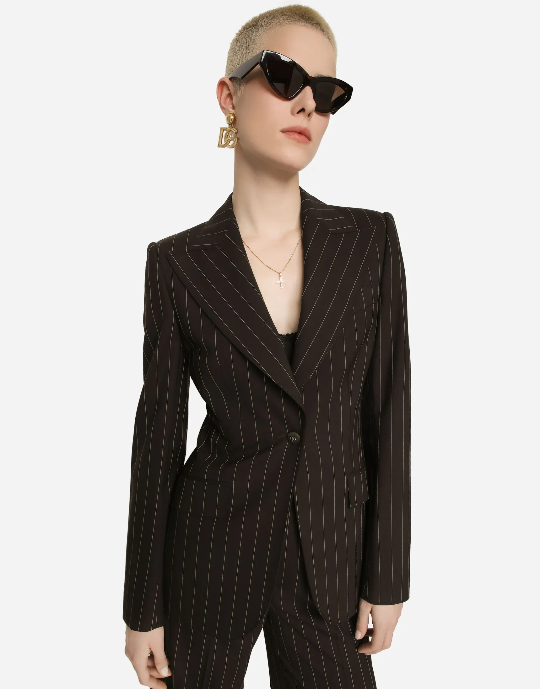 Single-breasted pinstripe wool Turlington jacket