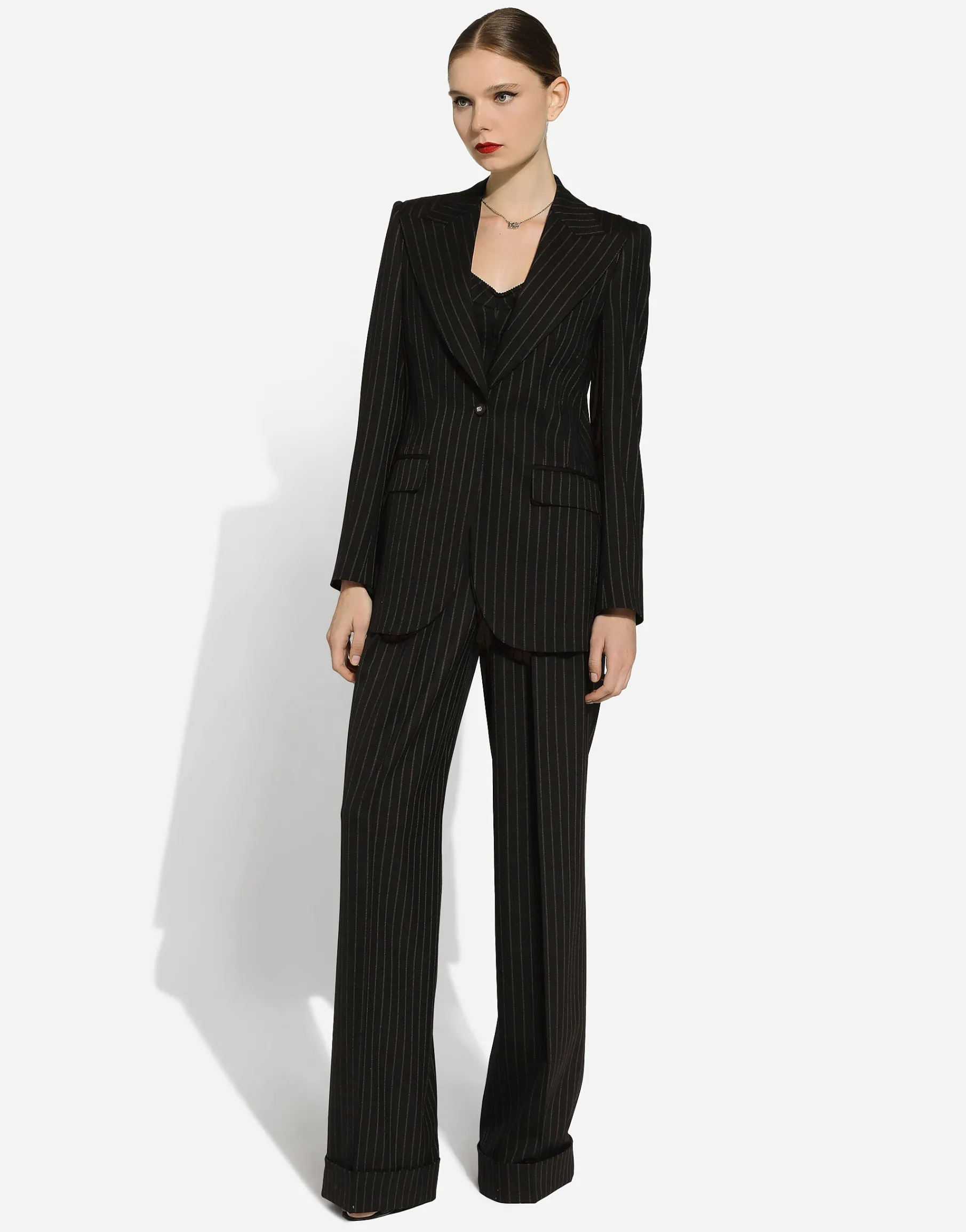 Single-breasted pinstripe wool Turlington jacket