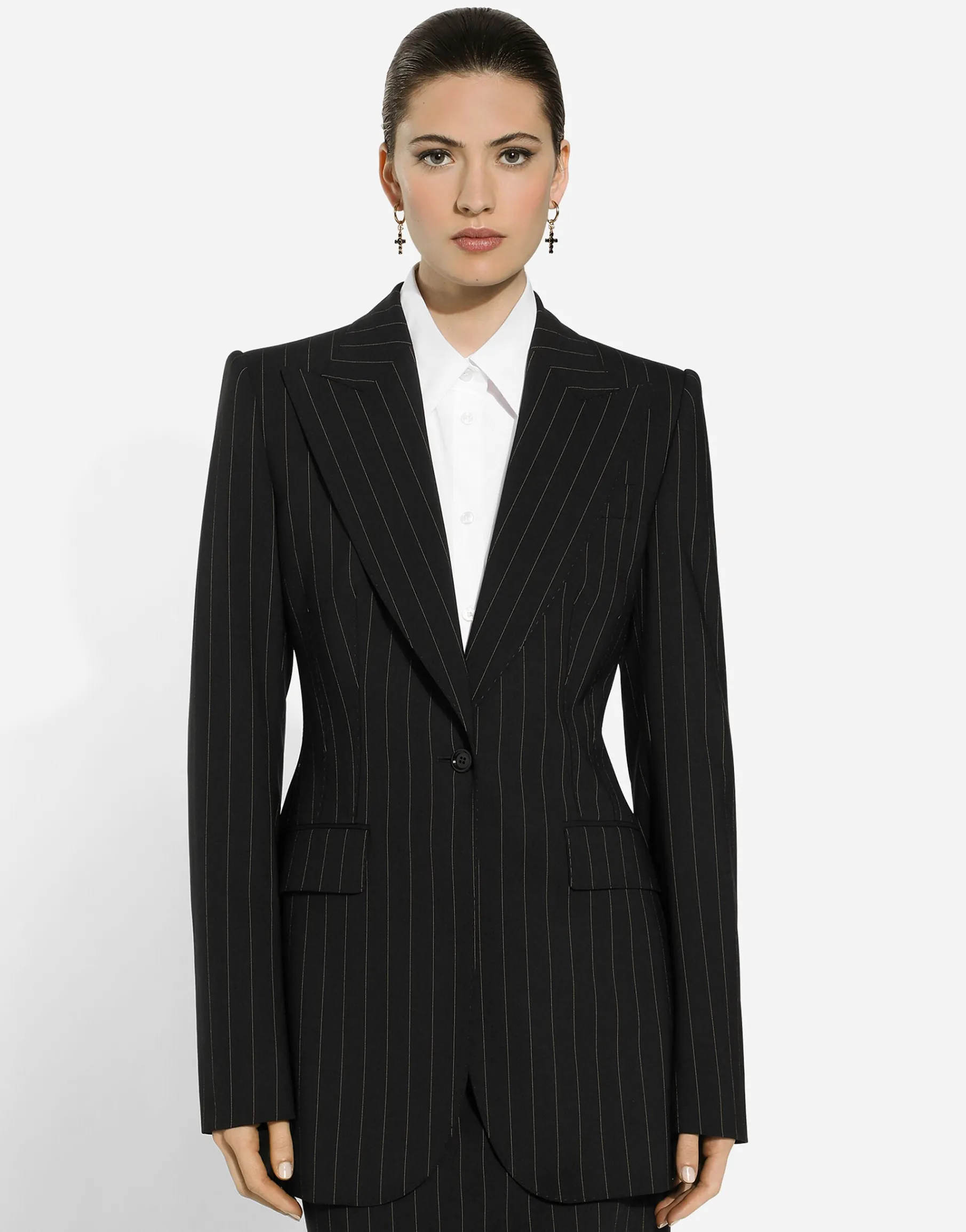 Single-breasted pinstripe wool Turlington jacket