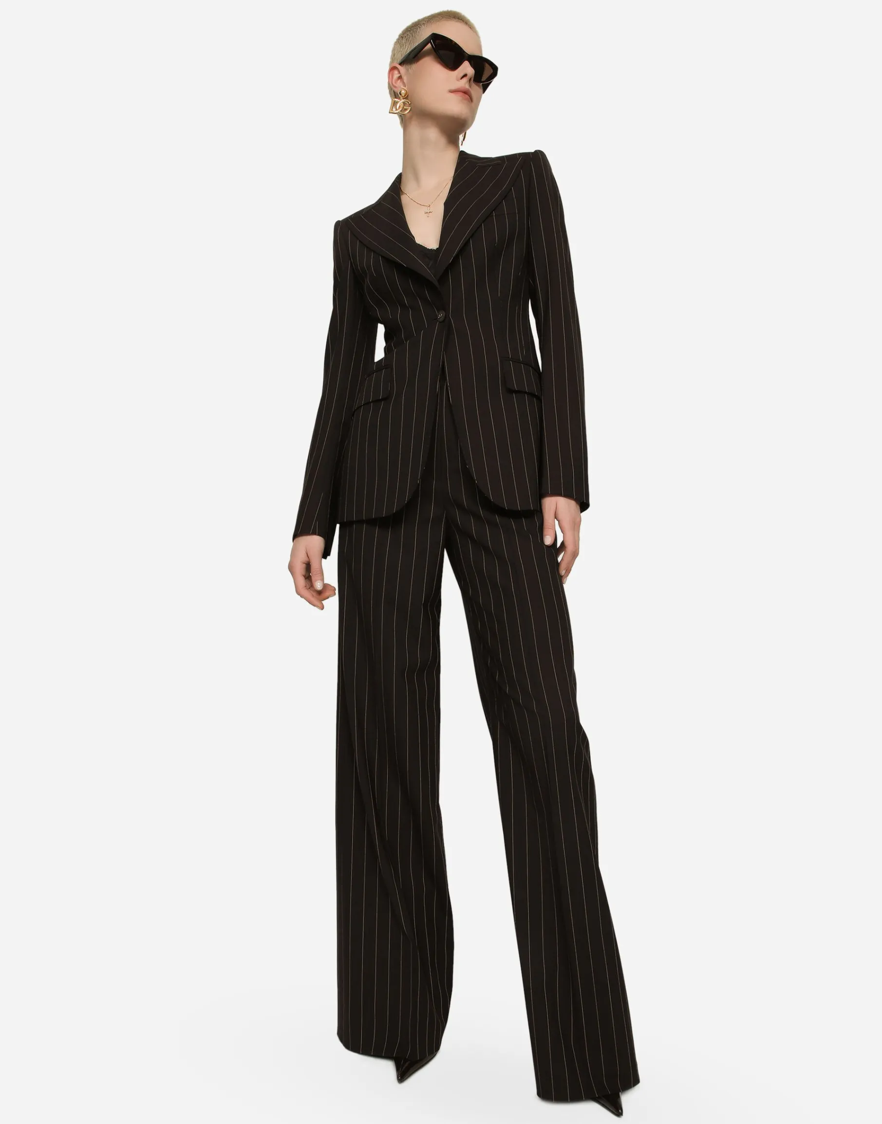 Single-breasted pinstripe wool Turlington jacket