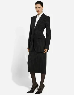 Single-breasted pinstripe wool Turlington jacket