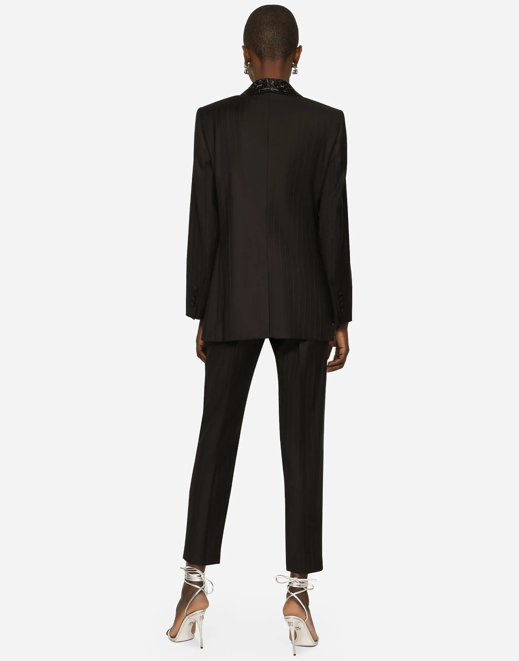 Single-breasted pinstripe jacket with embroidery