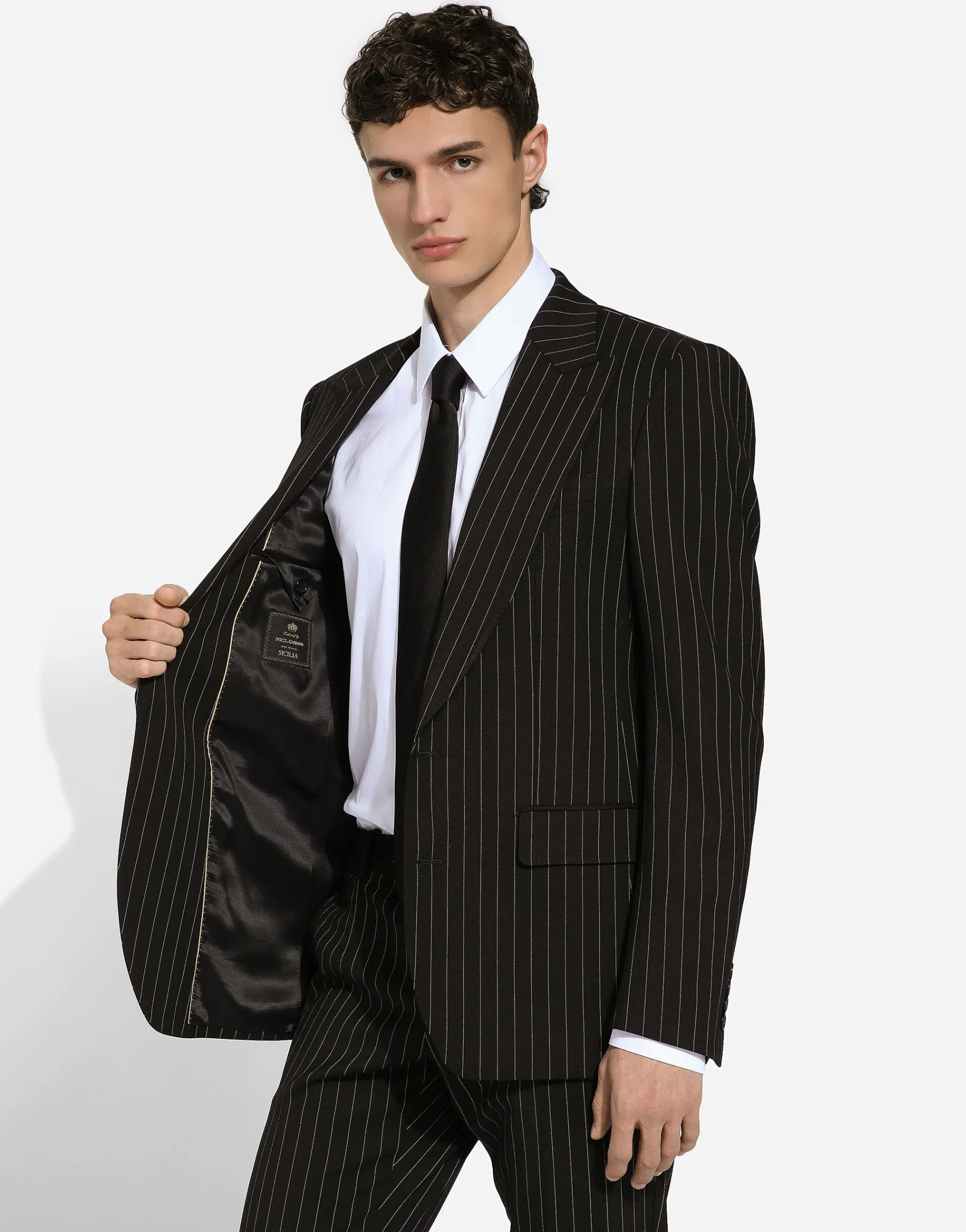 Single-breasted pinstripe stretch wool Sicily-fit suit