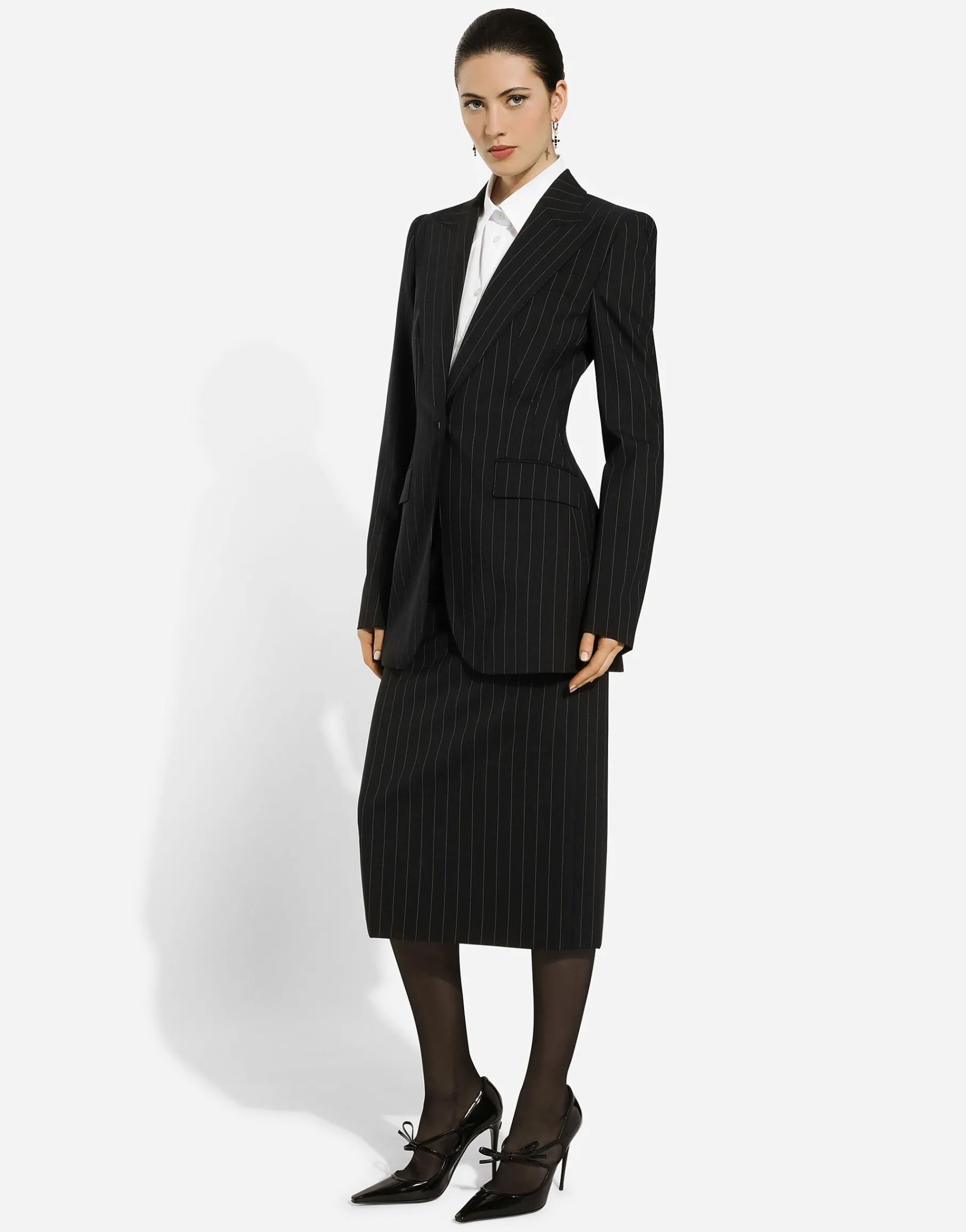 Single-breasted pinstripe wool Turlington jacket
