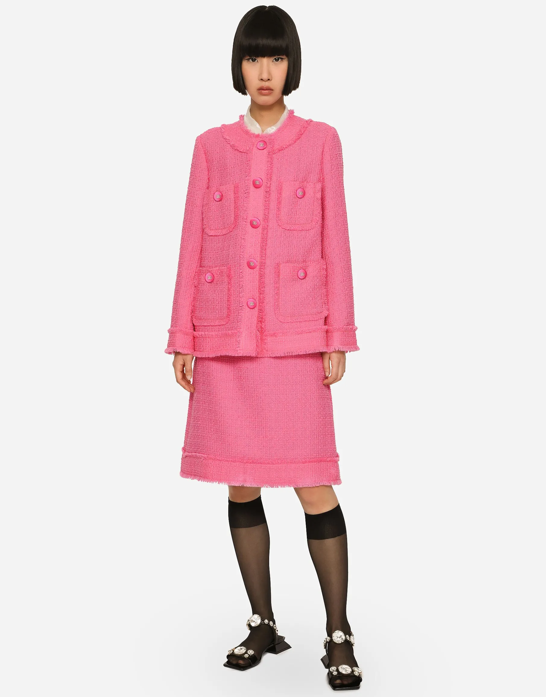 Single-breasted raschel tweed jacket