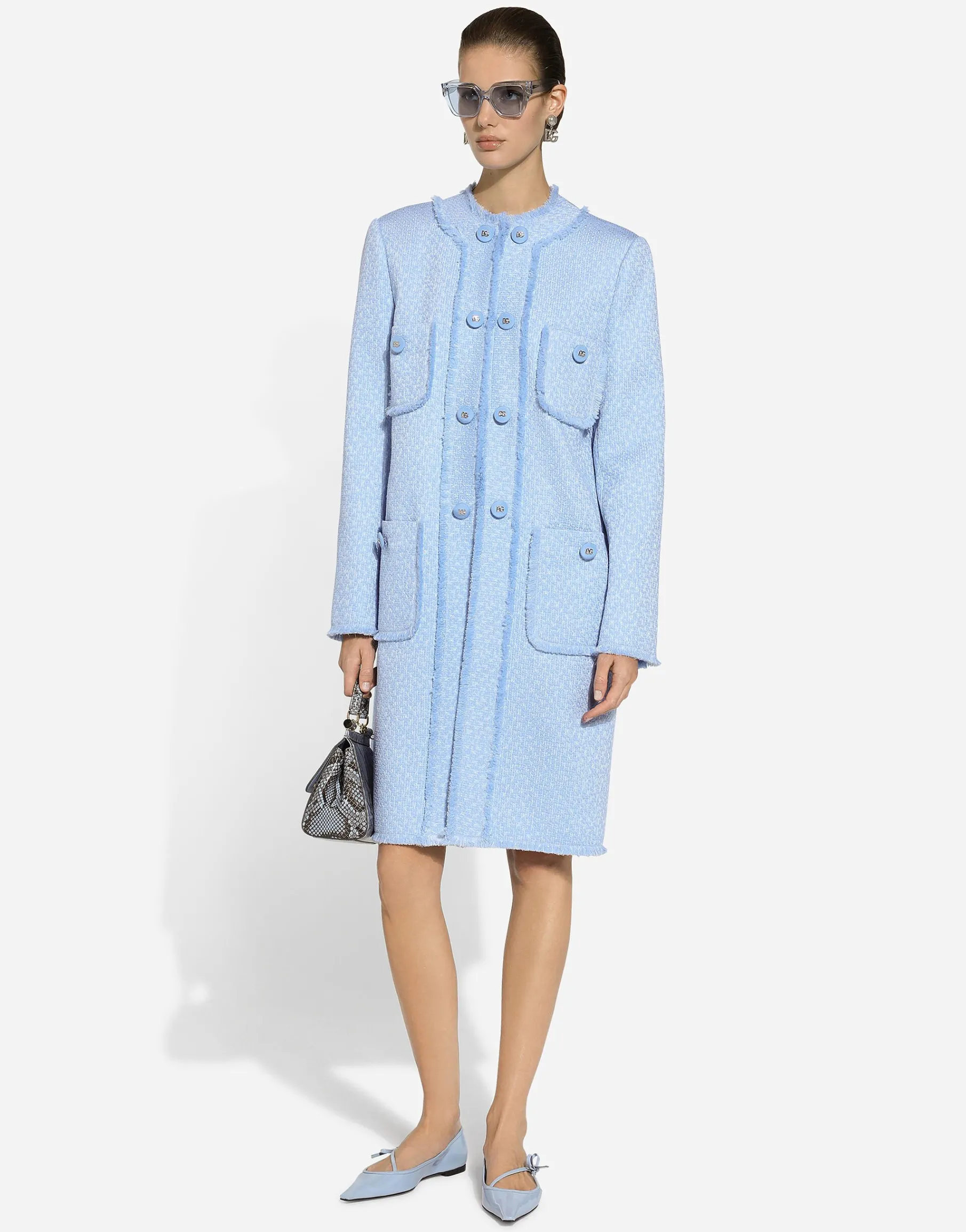 Single-breasted raschel tweed coat