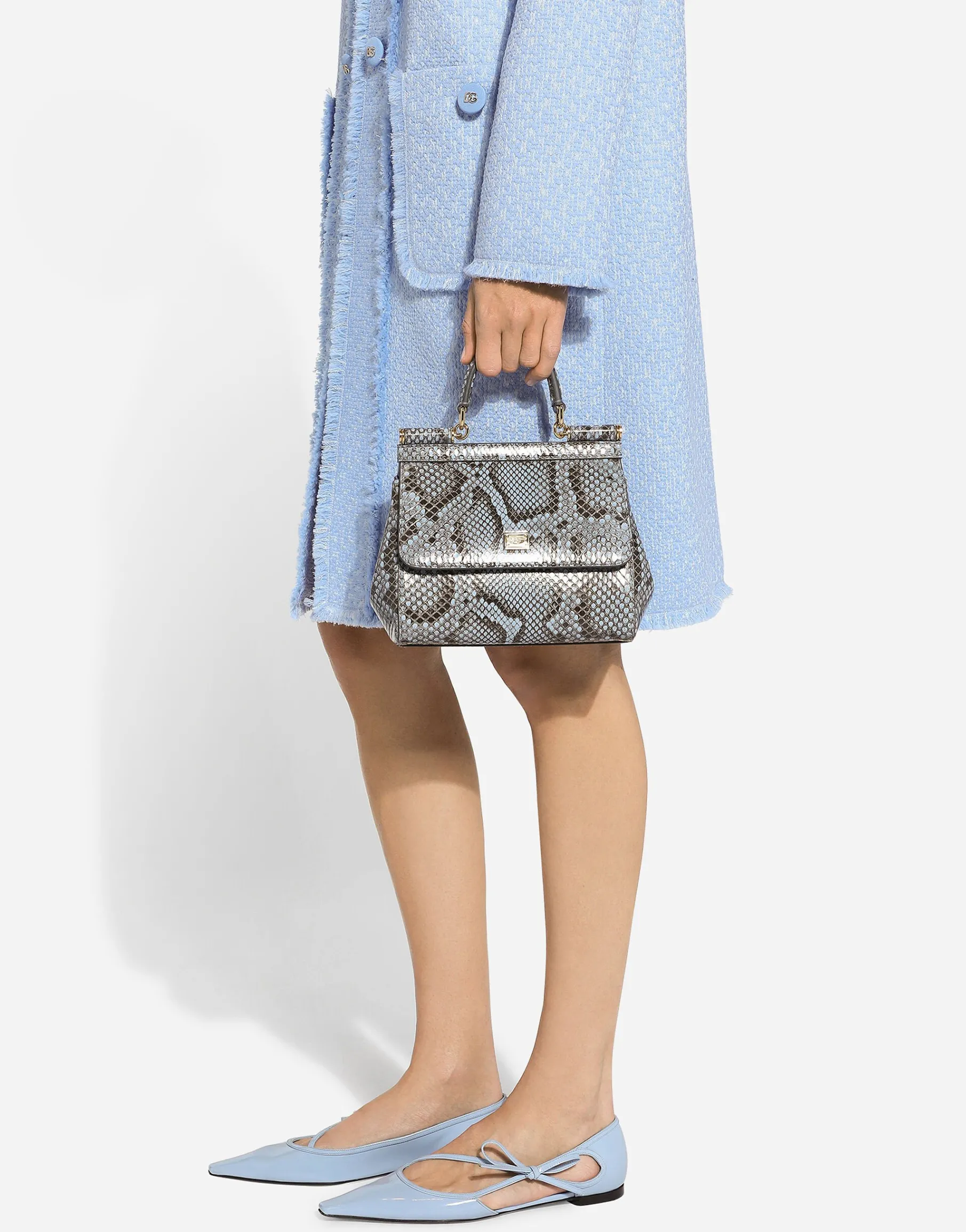 Single-breasted raschel tweed coat