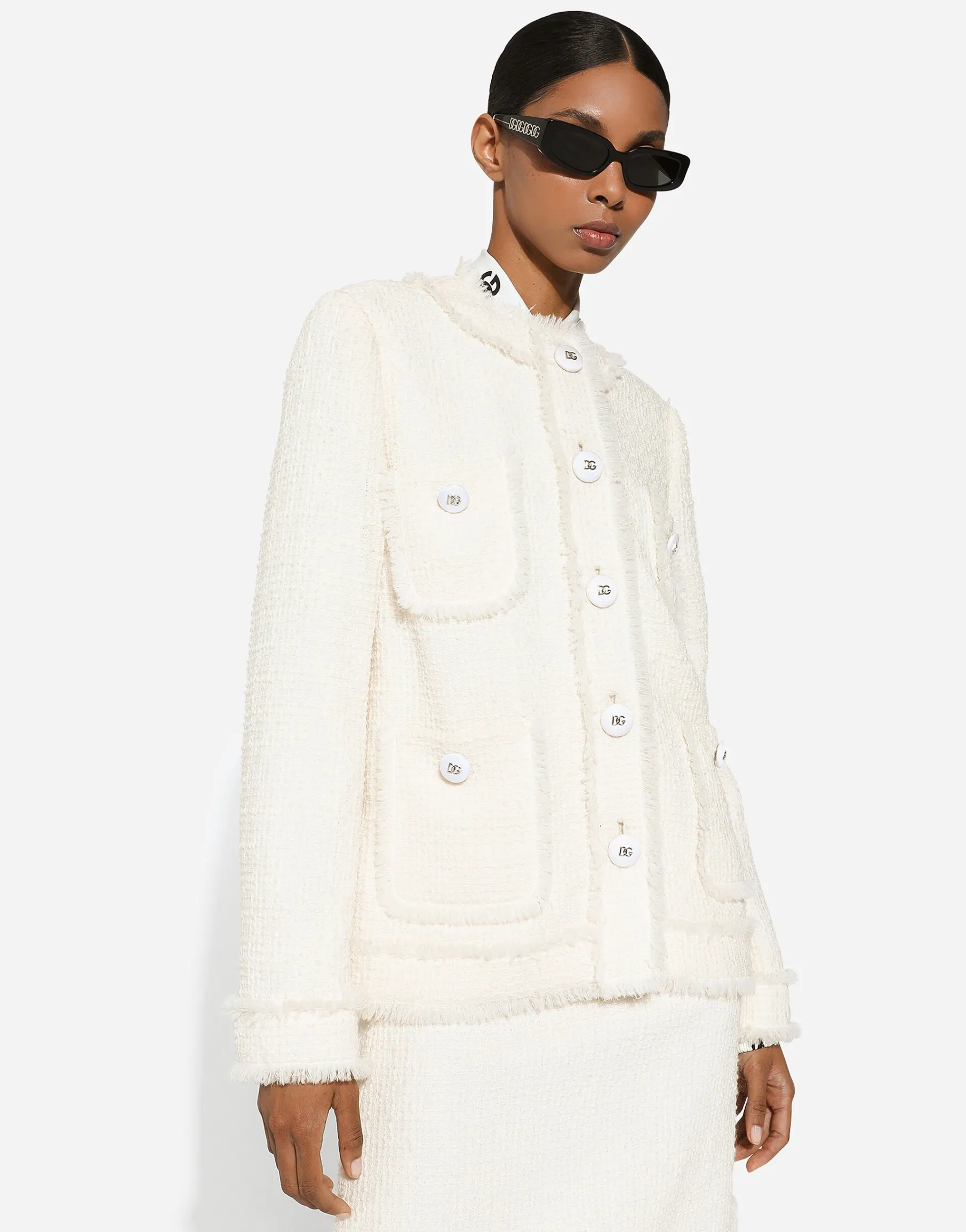 Single-breasted raschel tweed jacket