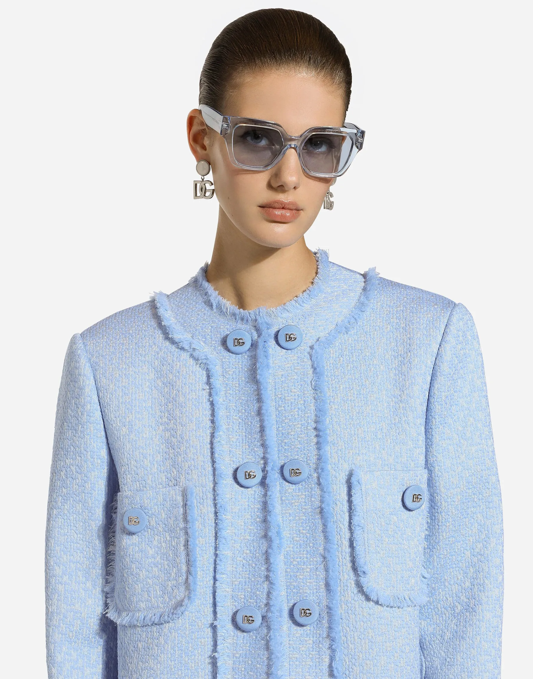Single-breasted raschel tweed coat
