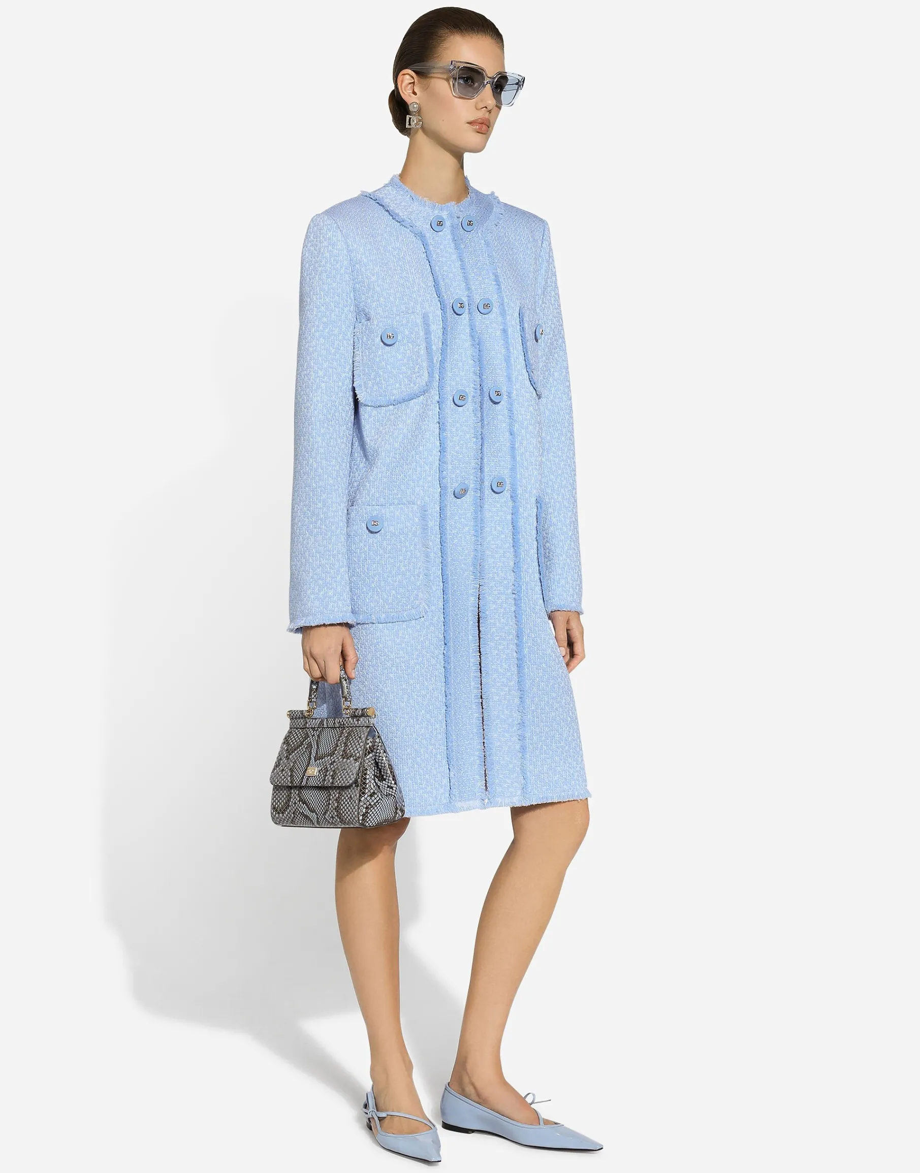 Single-breasted raschel tweed coat