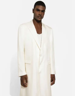 Single-breasted silk twill coat