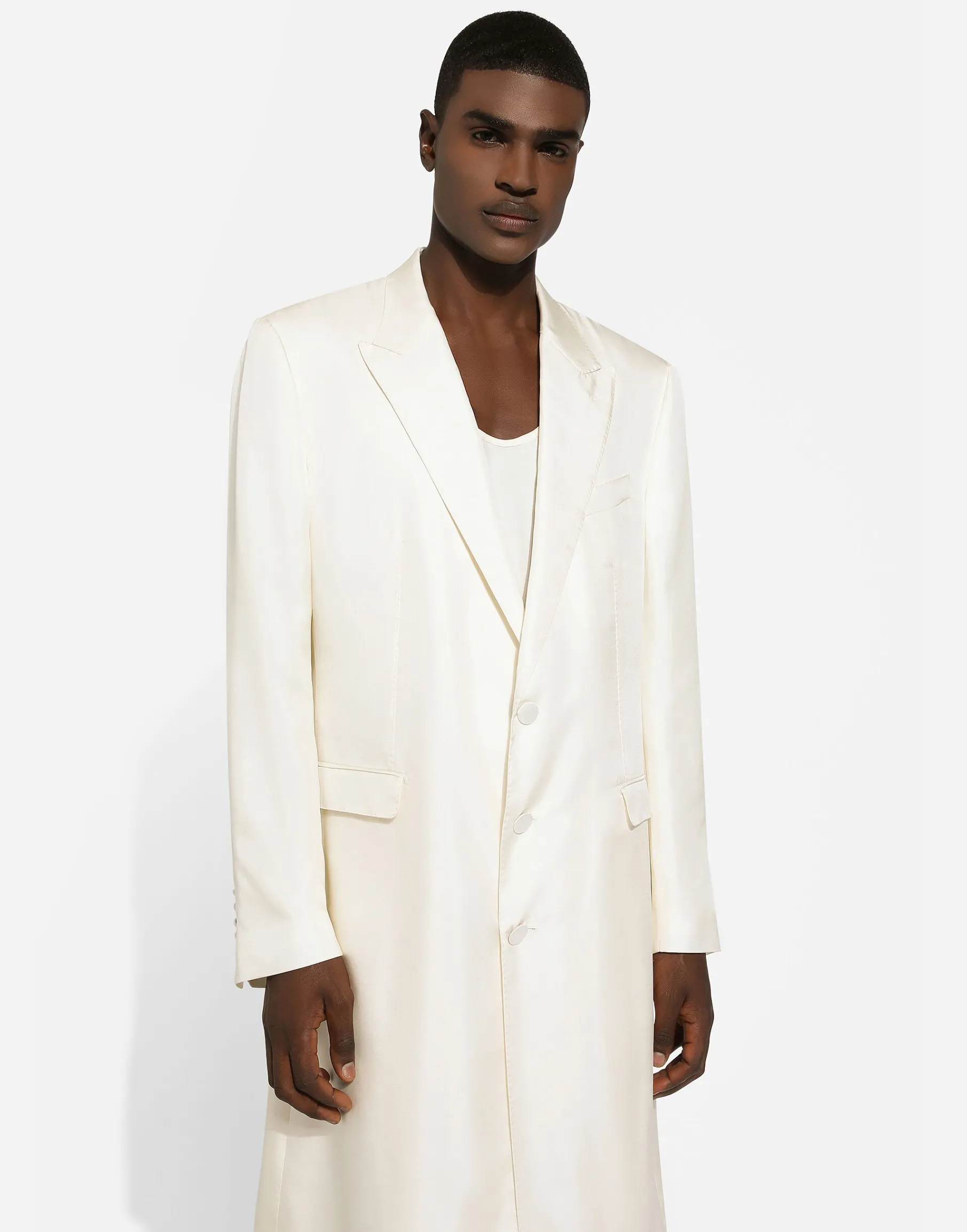 Single-breasted silk twill coat