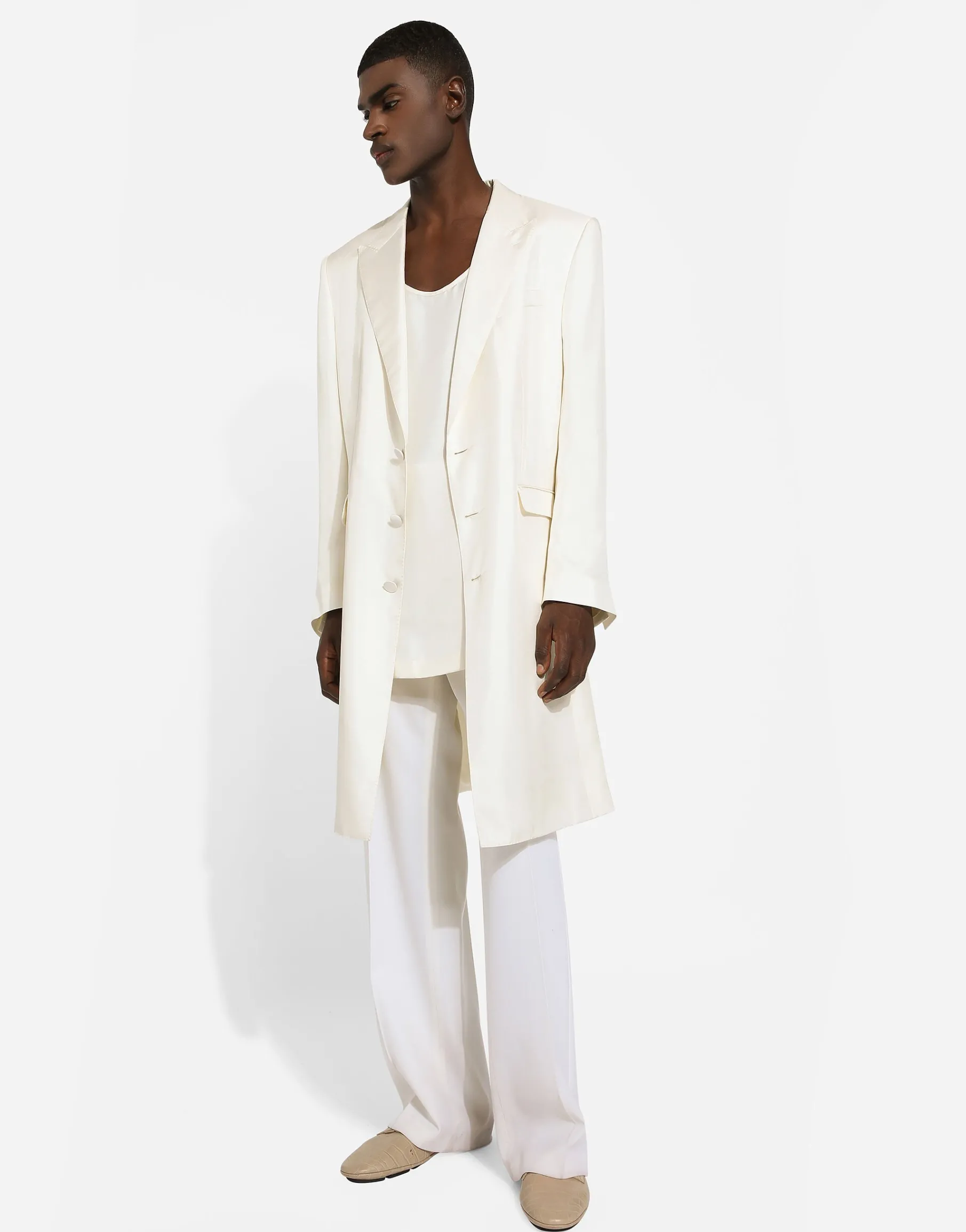 Single-breasted silk twill coat