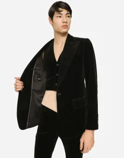 Single-breasted smooth velvet suit