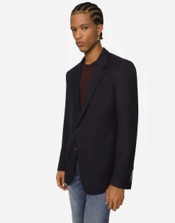 Single-breasted stretch wool tricotine jacket