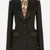 Single-breasted tuxedo gabardine jacket with lacing