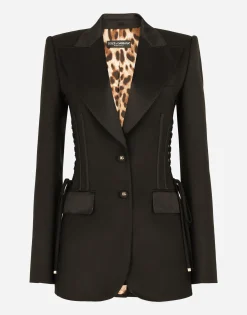 Single-breasted tuxedo gabardine jacket with lacing