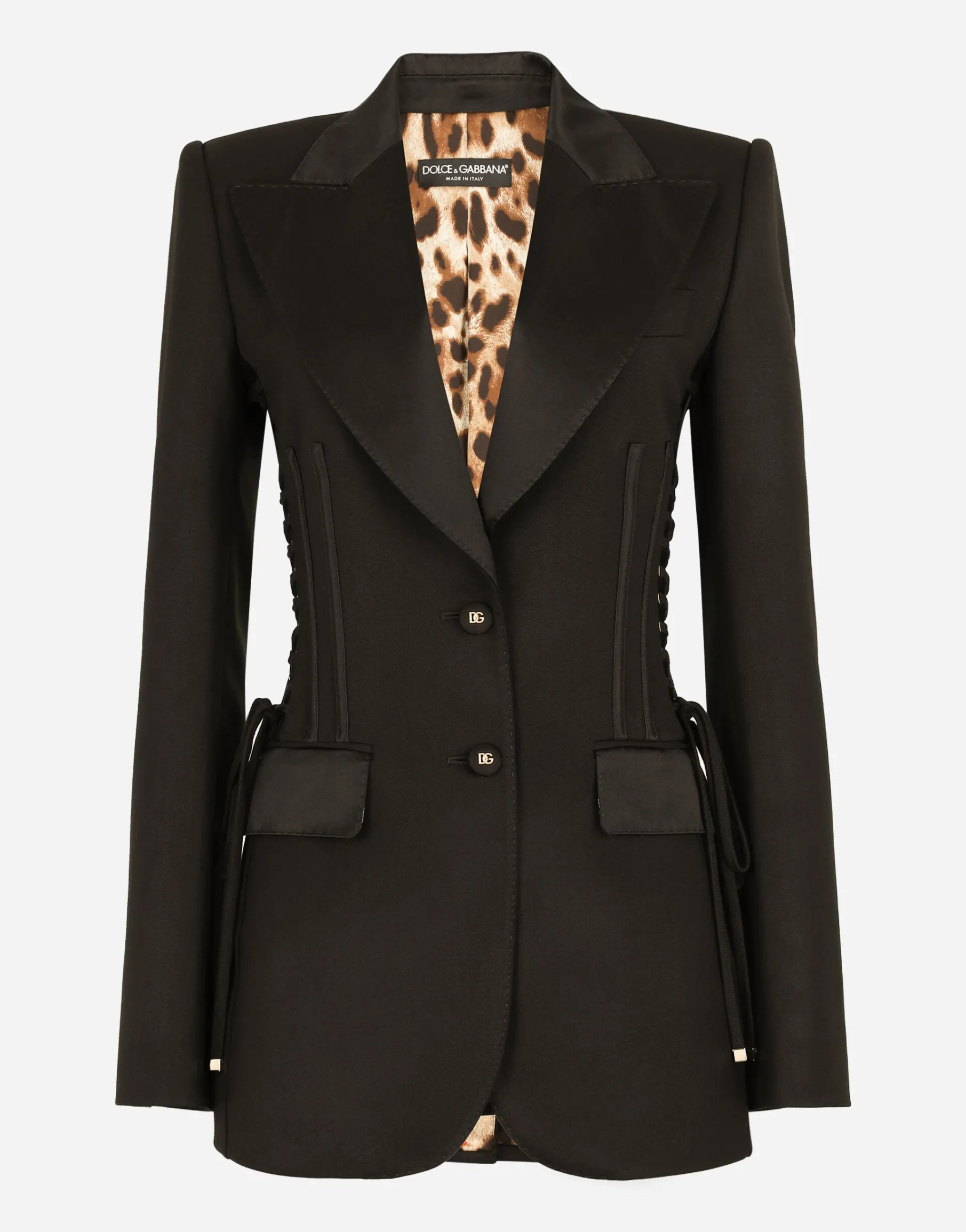 Single-breasted tuxedo gabardine jacket with lacing