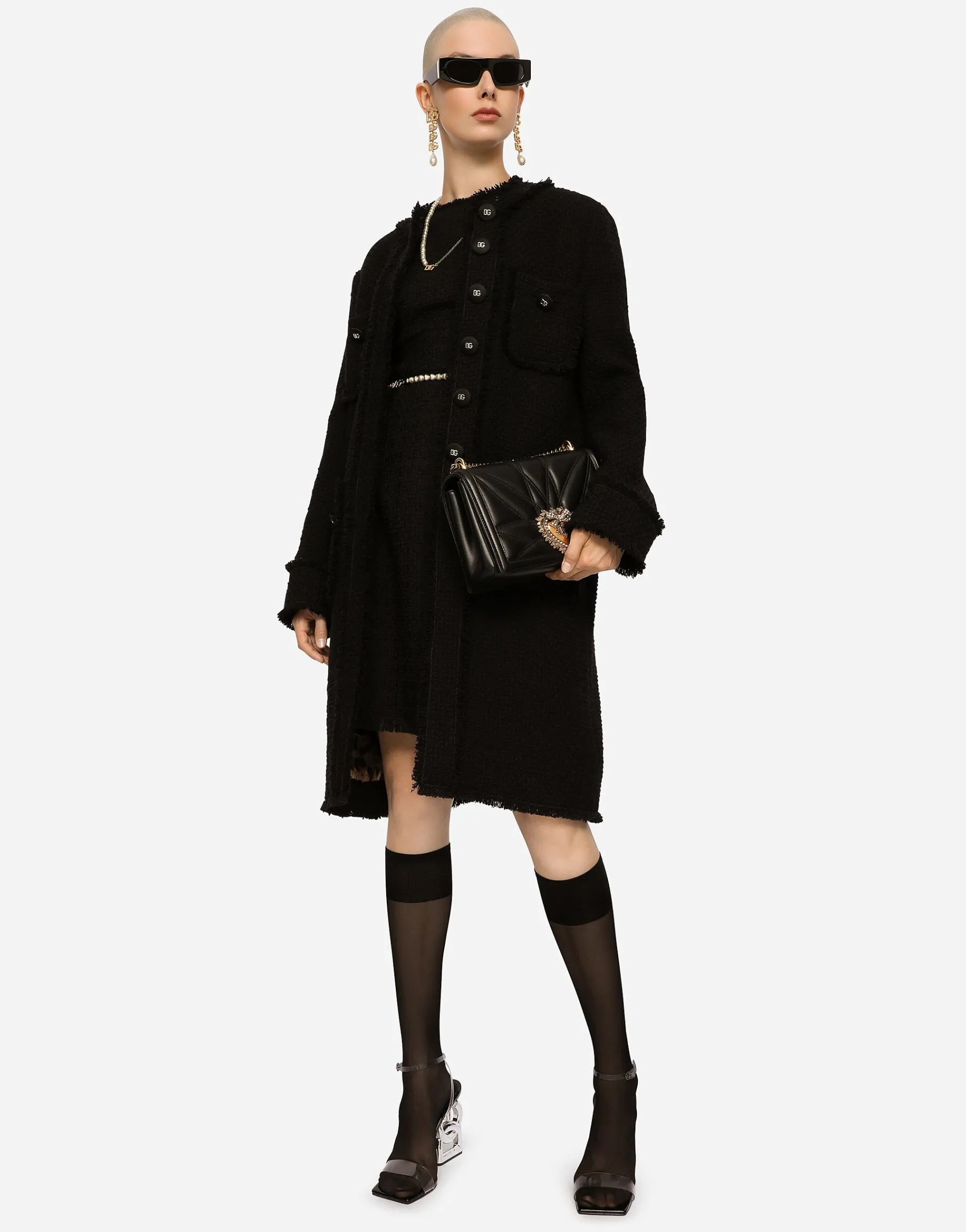 Single-breasted tweed coat