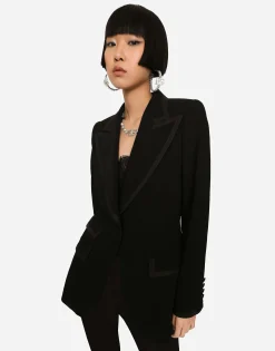 Single-breasted twill Turlington tuxedo jacket
