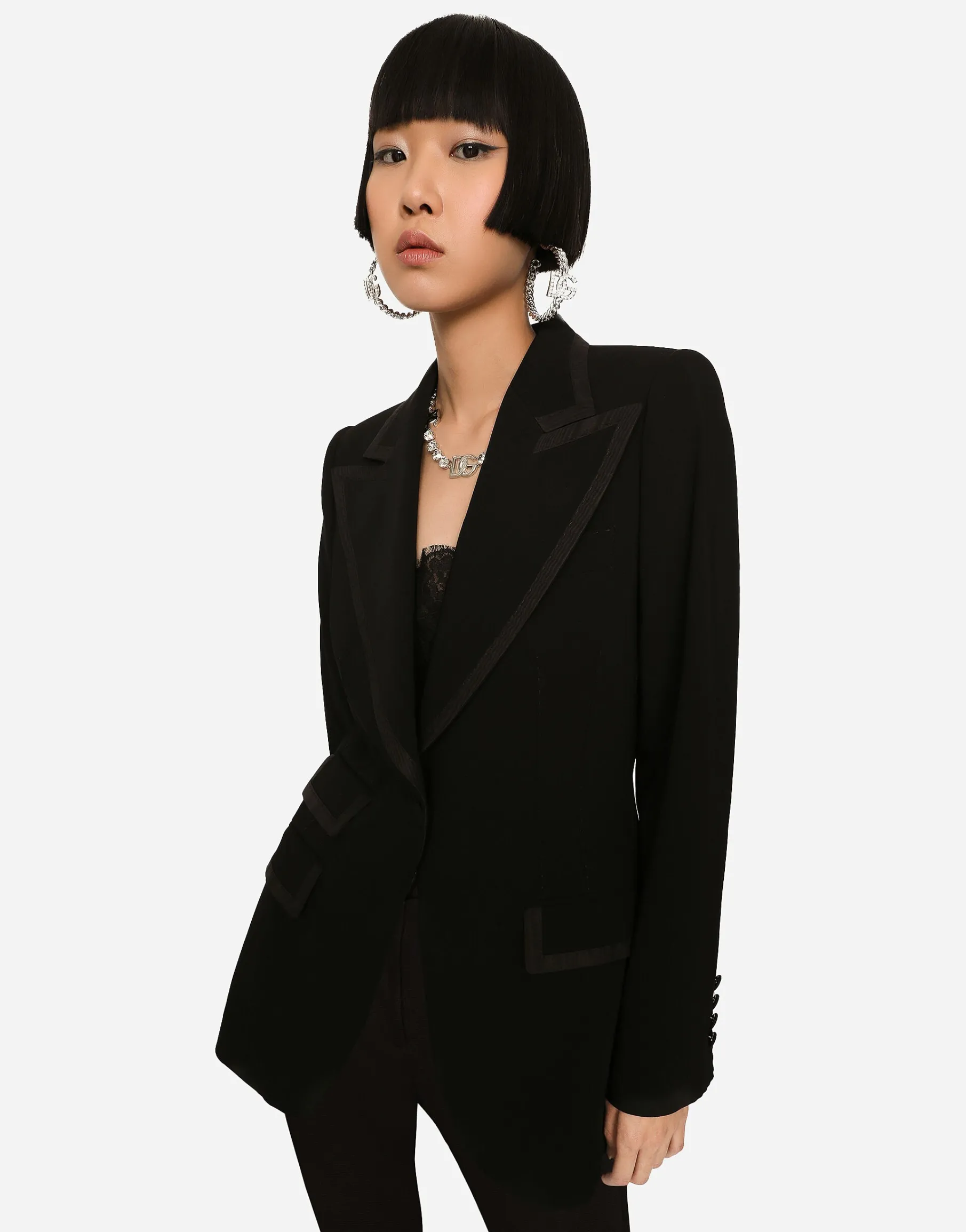 Single-breasted twill Turlington tuxedo jacket