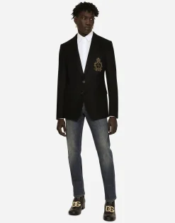 Single-breasted wool and cashmere jacket with DG patch