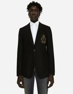 Single-breasted wool and cashmere jacket with DG patch