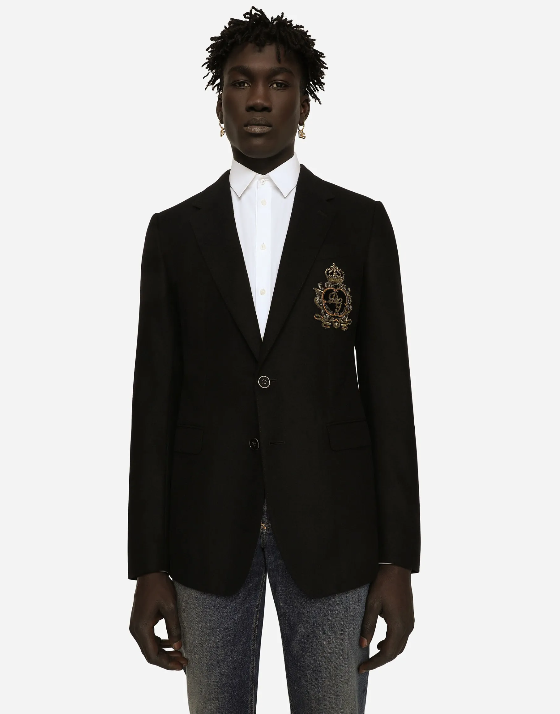 Single-breasted wool and cashmere jacket with DG patch