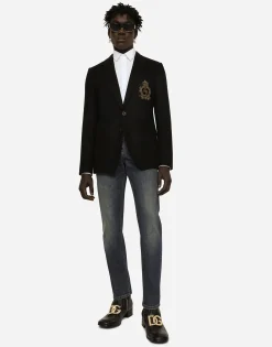 Single-breasted wool and cashmere jacket with DG patch