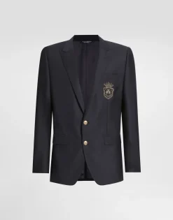 Single-breasted wool and silk jacket with patch
