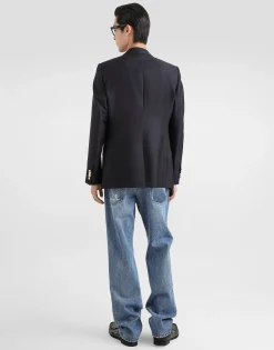 Single-breasted wool and silk jacket with patch