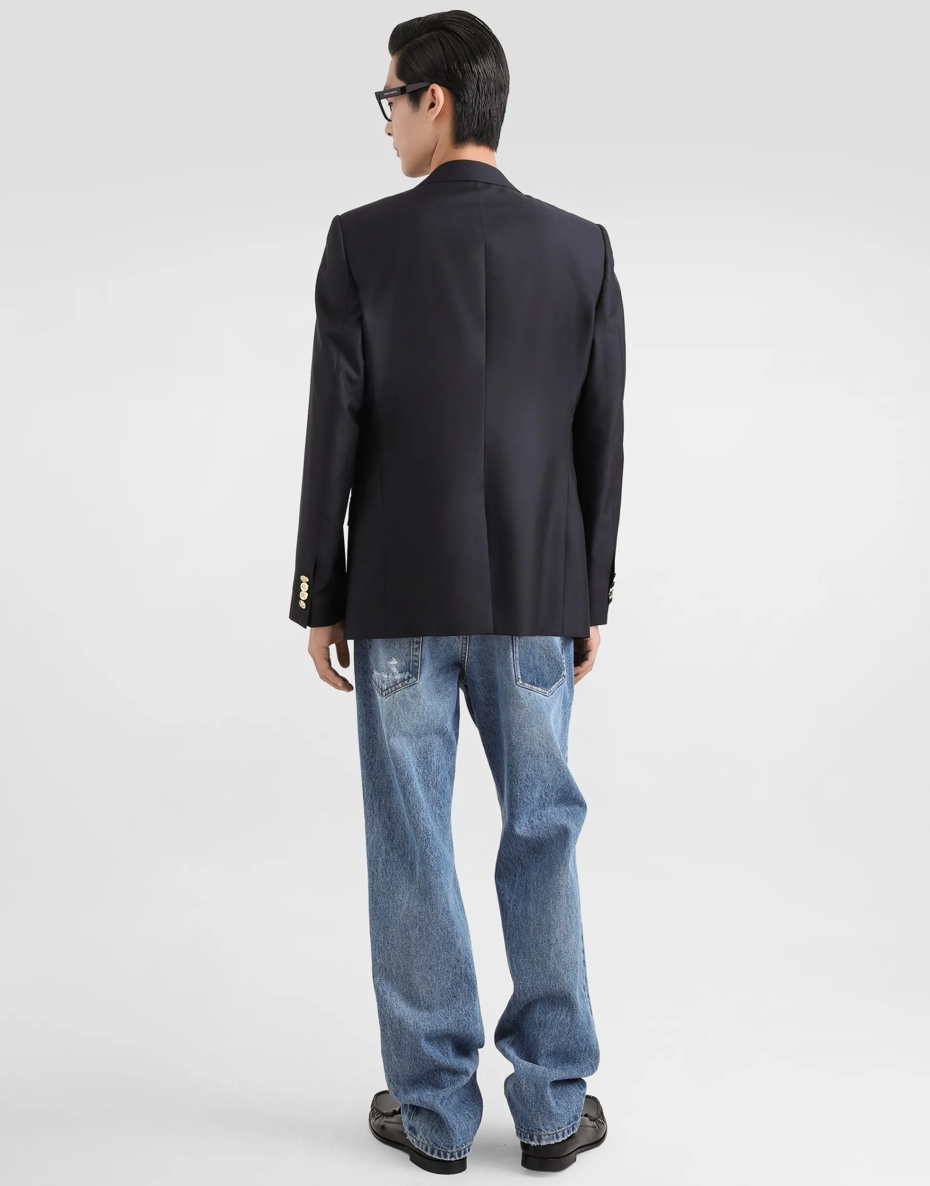 Single-breasted wool and silk jacket with patch