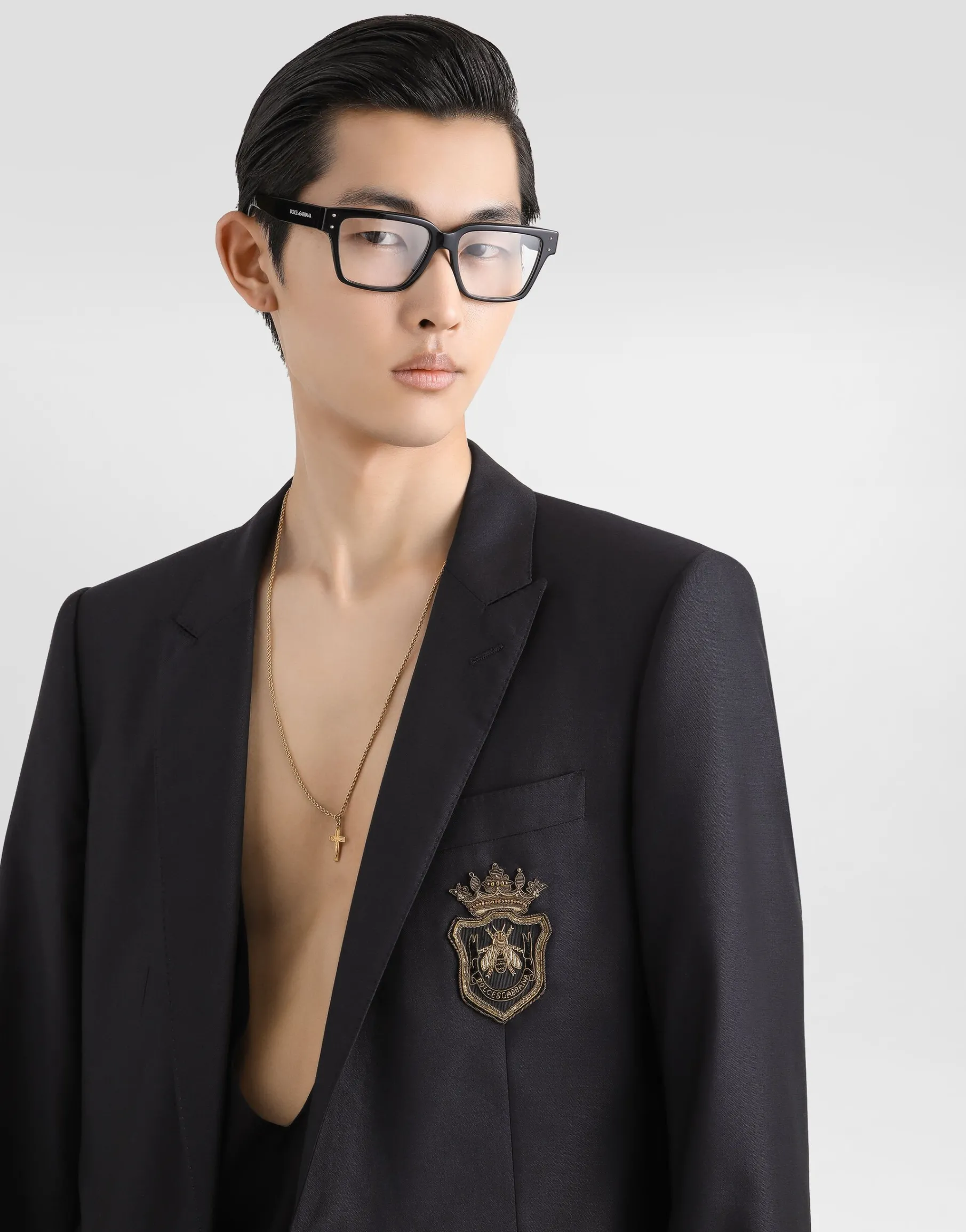 Single-breasted wool and silk jacket with patch