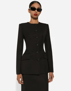 Single-breasted wool crepe jacket